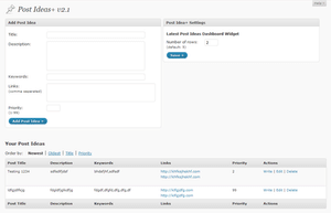The admin menu under 'Tools'. Post Ideas+ admin menu