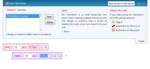 An example of how Em Calculator works with my example unordered list. Em Calculator interface for quick relative font size calculations