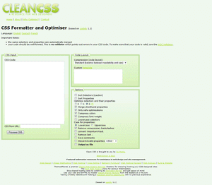 The CleanCSS interface simple to use with lots of options to play with. CleanCSS GUI