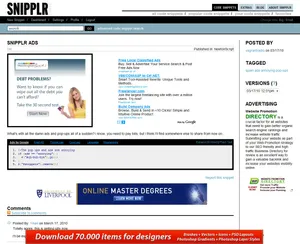 Lots of Ads, there's even one that floats over the bottom of the page. Somewhere on that Snipplr page there is a snippet of code