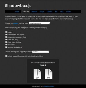 Check your preferred settings and download. Simple Shadowbox download page