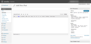 The widget has completed a search and populated the results panel. Post Thesaurus after I've completed a word search