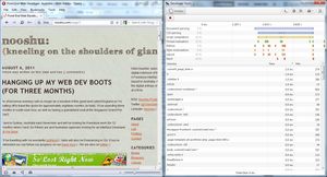 Dragonfly gives you an extremely useful breakdown of what selectors were used and how long they took to evaluate. Opera's Dragonfly debugger in action on nooshu.com.