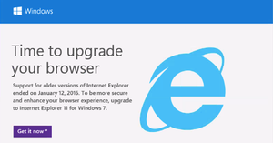 Time to upgrade your old IE browser advert from Microsoft.