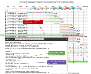 Clicking on a request and looking under the request tab will give you the values of the sec-fetch-mode header.