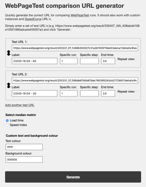 The compare view with three tests being compared.