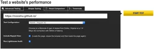 Enter the test details into the tab and click the 'start test' button to the right to kick off the testing.