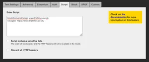 In this script we are blocking all domains except for the thetimes.co.uk, then navigating to it.
