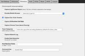 Set up the Chromium tab to disable HTTP/2 in Chrome.