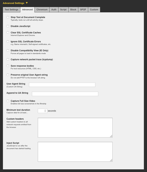 Image of the advanced tab with all the settings displayed.
