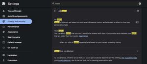 The Topics settings for Google Chrome.