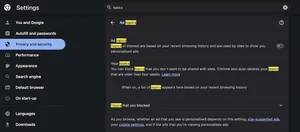 The Topics settings for Google Chrome.