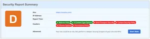Nooshu.com with a security score of D on the Security Headers scanner.