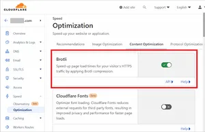 Brotli support enabled in the Optimization menu in the Cloudflare dashboard.