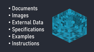 A graphic of a cube filled with blue squares. Each of the squares represents some knowledge that the AI has learned during its training.