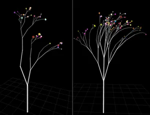 Random trees created using three.js and some creative JavaScript Caption: Trees generated at random using some CreateiveJS and Three.js.