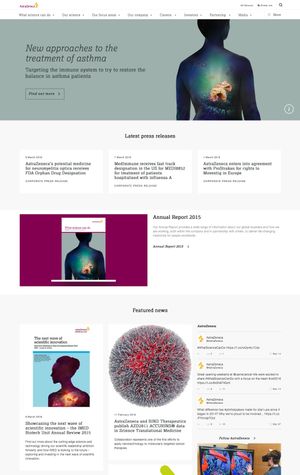 AstraZeneca homepage on desktop.