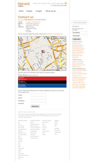 Harvest Digital contacts page image.