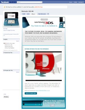 Nintendo 3DS Facebook homepage.