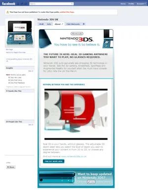 Nintendo 3DS Facebook homepage.