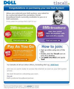 Tiscali promotional email template.