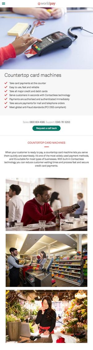 Worldpay store page mobile.